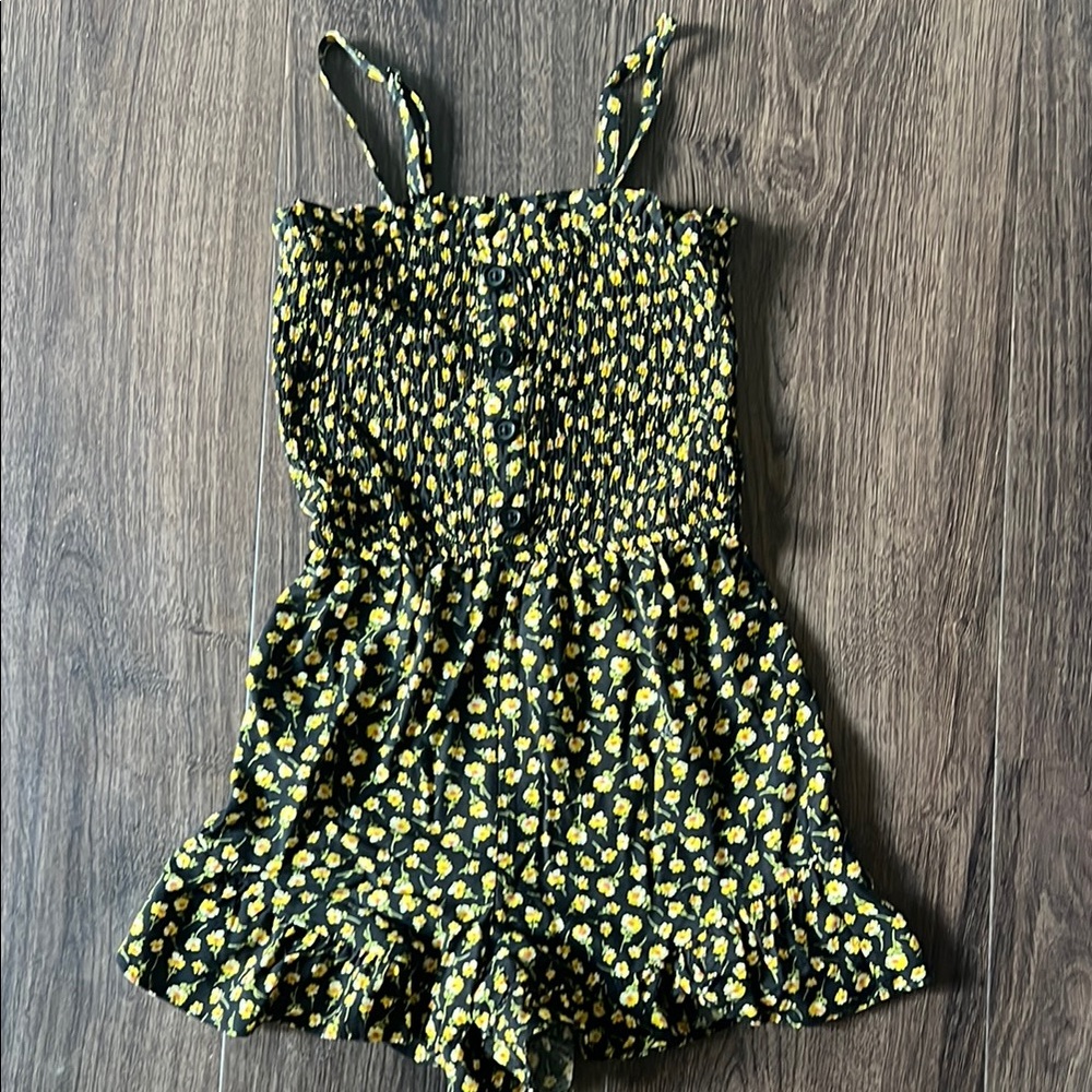 Floral Yellow and Black Kids Romper